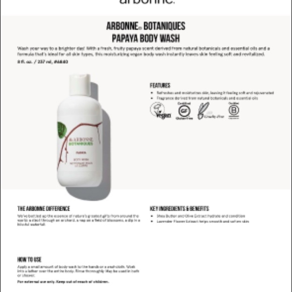 Arbonne Papaya Body Wash